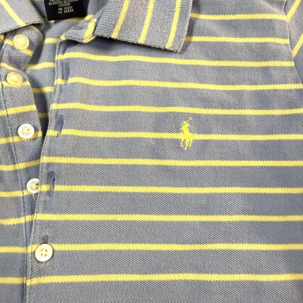 Ralph Lauren Polo Shirt Girls XL 16 Blue Yellow Striped Cotton Pony Preppy Y2K